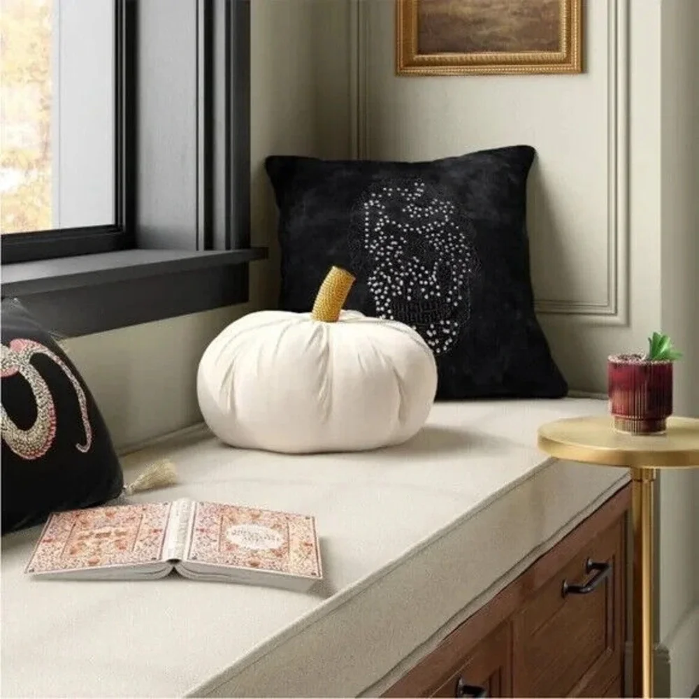 Target Threshold Square Beaded Skull Velvet Throw Pillow‎ Black